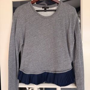 J. Crew Heather Gray Top with Navy Pleated Hem